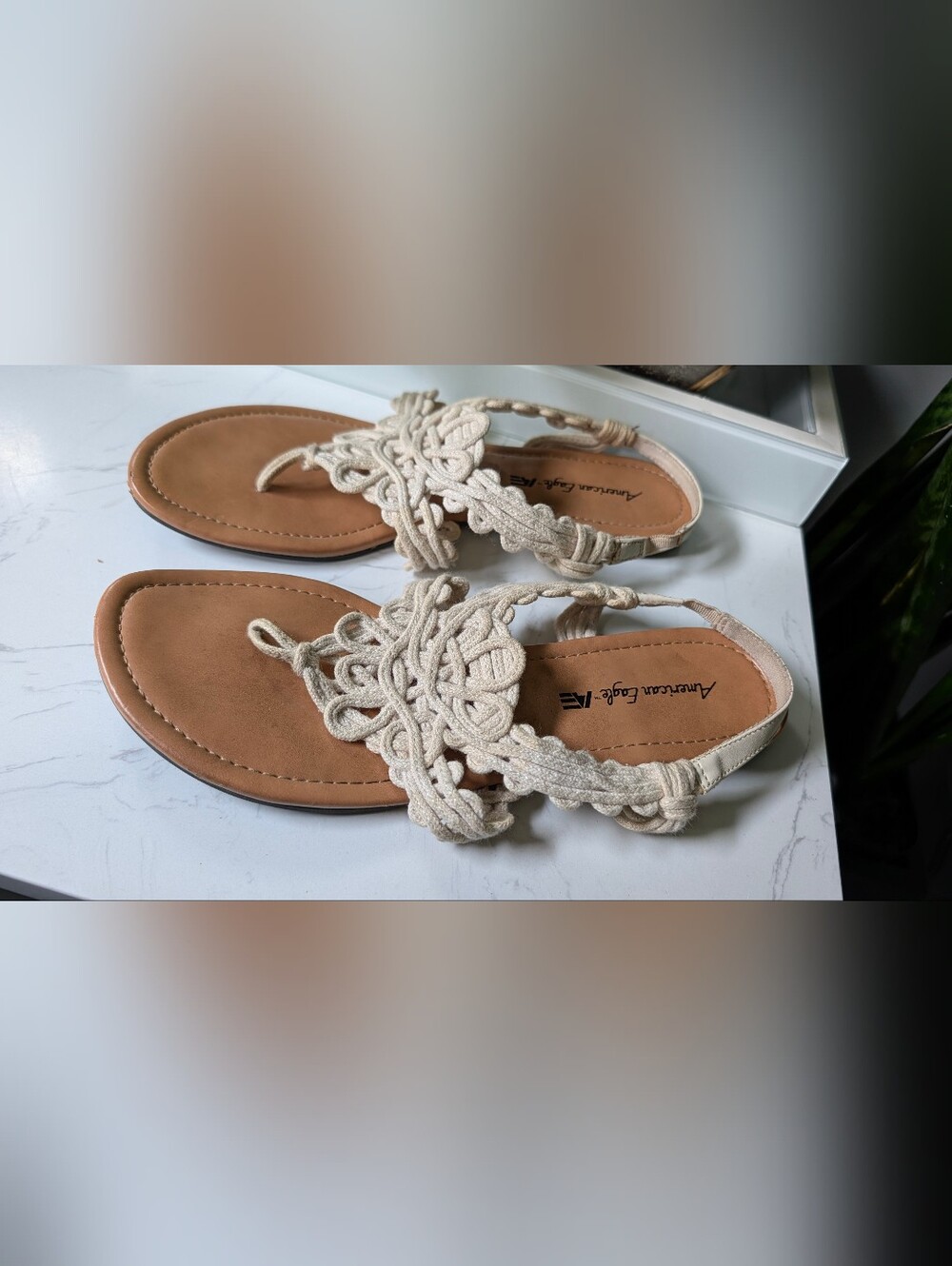 American Eagle Tan Embroidery Slingback Sandals sz8